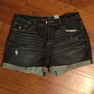 Cuffed Distressed Denim Shorts
